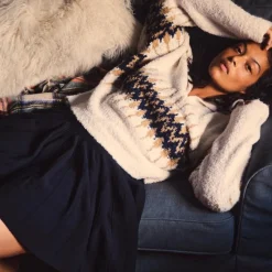 Fair Isle johnny-collar sweater in bouclé yarn