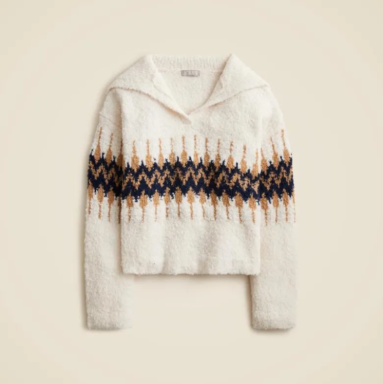 Fair Isle johnny-collar sweater in bouclé yarn