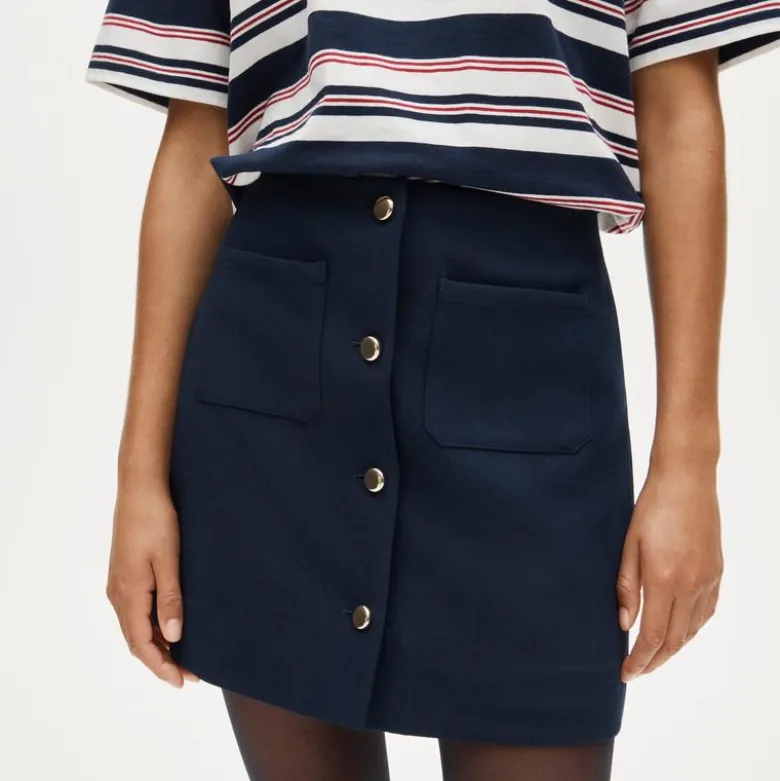 Fairfax mini button-front skirt in four-season stretch