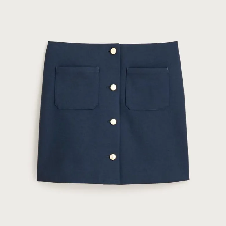 Fairfax mini button-front skirt in four-season stretch