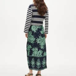 Faux-wrap skirt in pineapple garden–print viscose twill