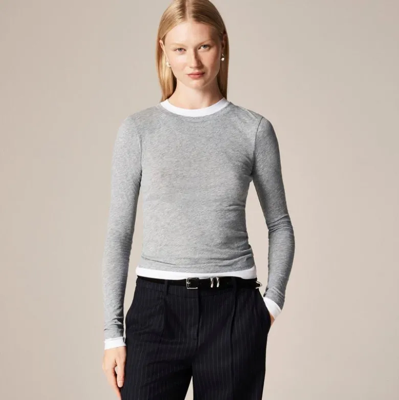 Feather jersey layered long-sleeve T-shirt