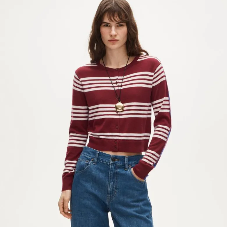 Featherweight cashmere cardigan in mixed stripe