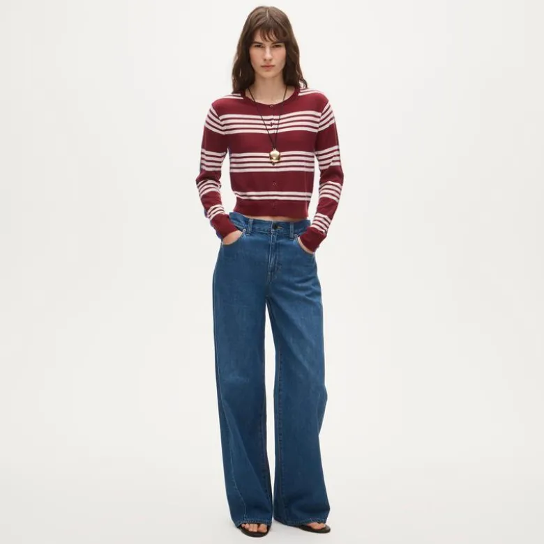 Featherweight cashmere cardigan in mixed stripe