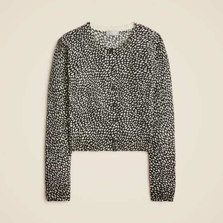 Featherweight cashmere cardigan in spot print
