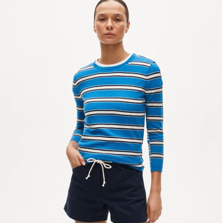 Featherweight cashmere crewneck in mixed stripe