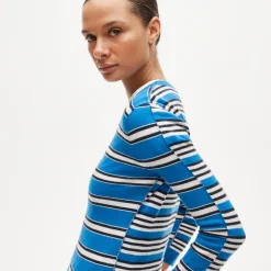 Featherweight cashmere crewneck in mixed stripe