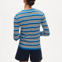 Featherweight cashmere crewneck in mixed stripe