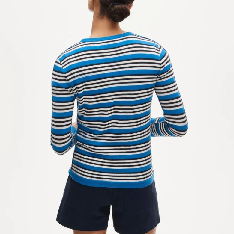 Featherweight cashmere crewneck in mixed stripe