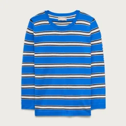 Featherweight cashmere crewneck in mixed stripe