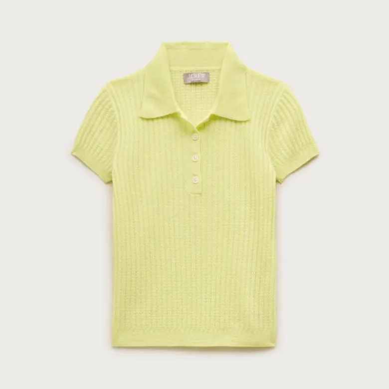 Featherweight cashmere pointelle short-sleeve sweater-polo