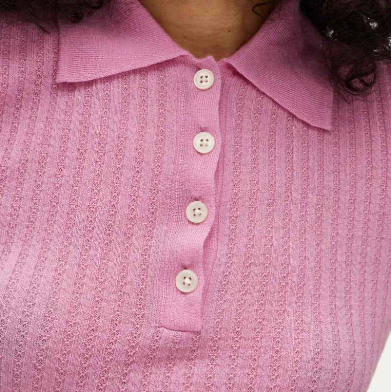 Featherweight cashmere pointelle short-sleeve sweater-polo