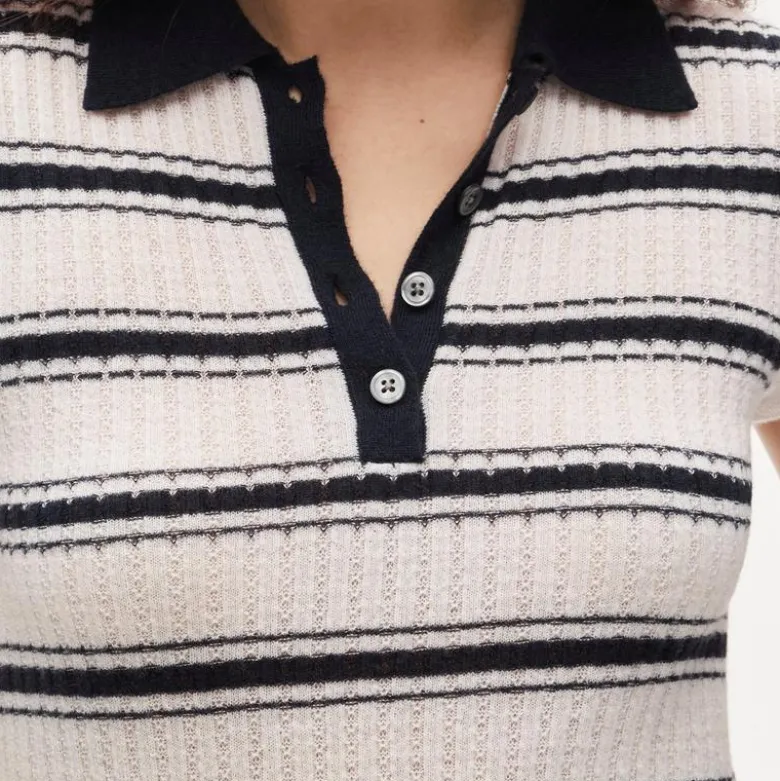 Featherweight cashmere pointelle sweater-polo in stripe
