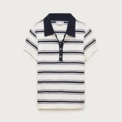 Featherweight cashmere pointelle sweater-polo in stripe