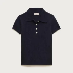 Featherweight cashmere pointelle short-sleeve sweater-polo