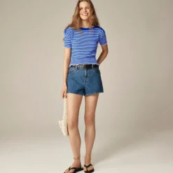 Featherweight cashmere ruffle-trim T-shirt in stripe