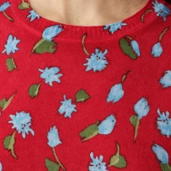 Featherweight cashmere shrunken T-shirt in brushed daisy print