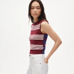 Featherweight cashmere-blend sweater shell in mixed stripe