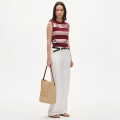 Featherweight cashmere-blend sweater shell in mixed stripe