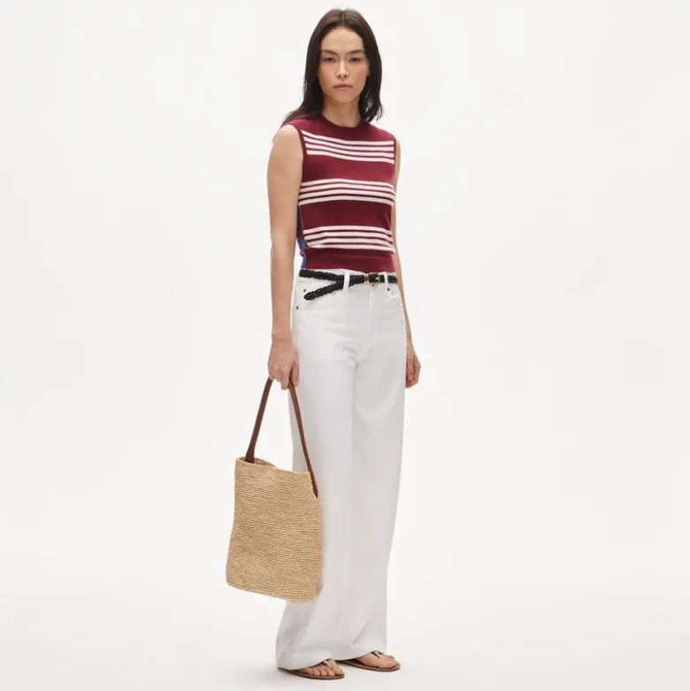 Featherweight cashmere-blend sweater shell in mixed stripe