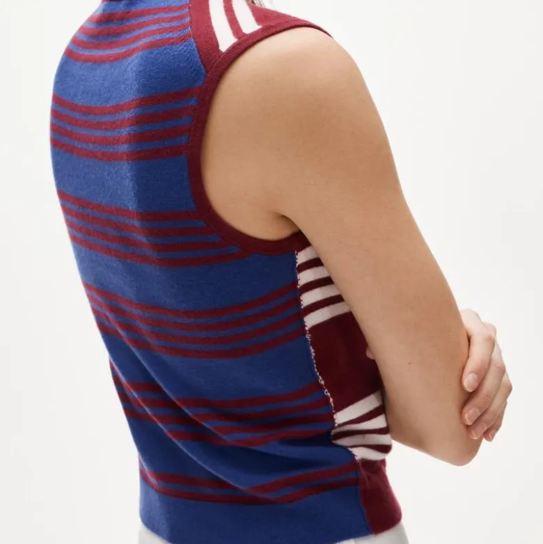 Featherweight cashmere-blend sweater shell in mixed stripe