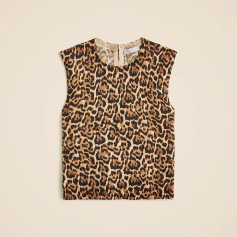 Featherweight cashmere-blend sweater shell in leopard print