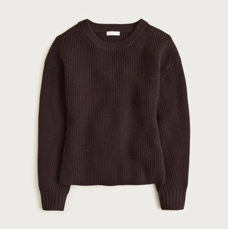 Fitted-waist crewneck sweater in ribbed merino wool