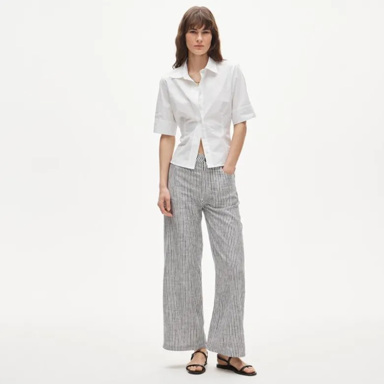 Five-pocket pant in striped stretch linen blend