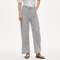 Five-pocket pant in striped stretch linen blend