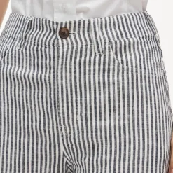 Five-pocket pant in striped stretch linen blend