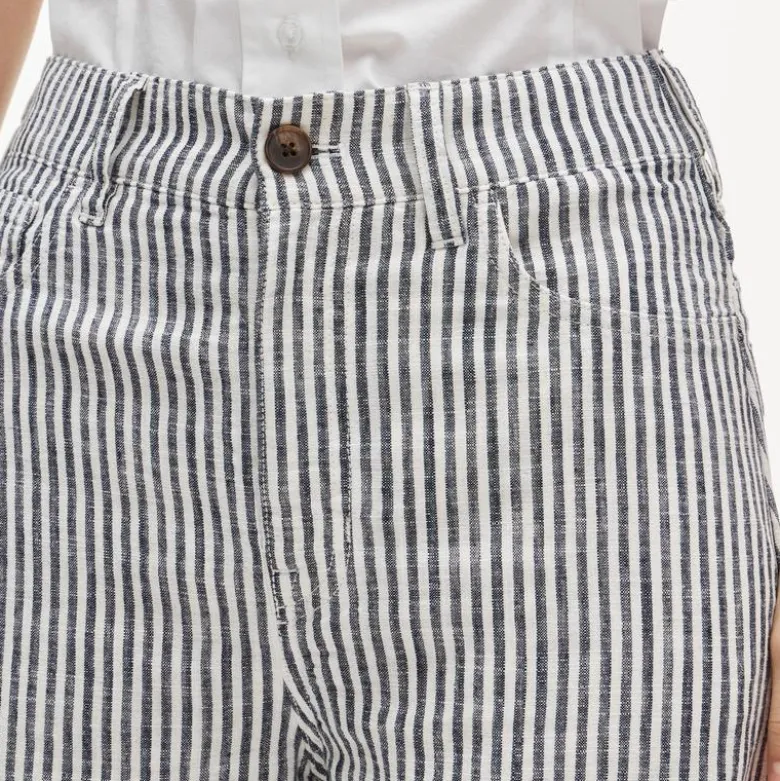 Five-pocket pant in striped stretch linen blend