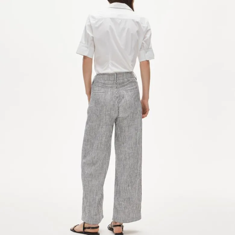 Five-pocket pant in striped stretch linen blend