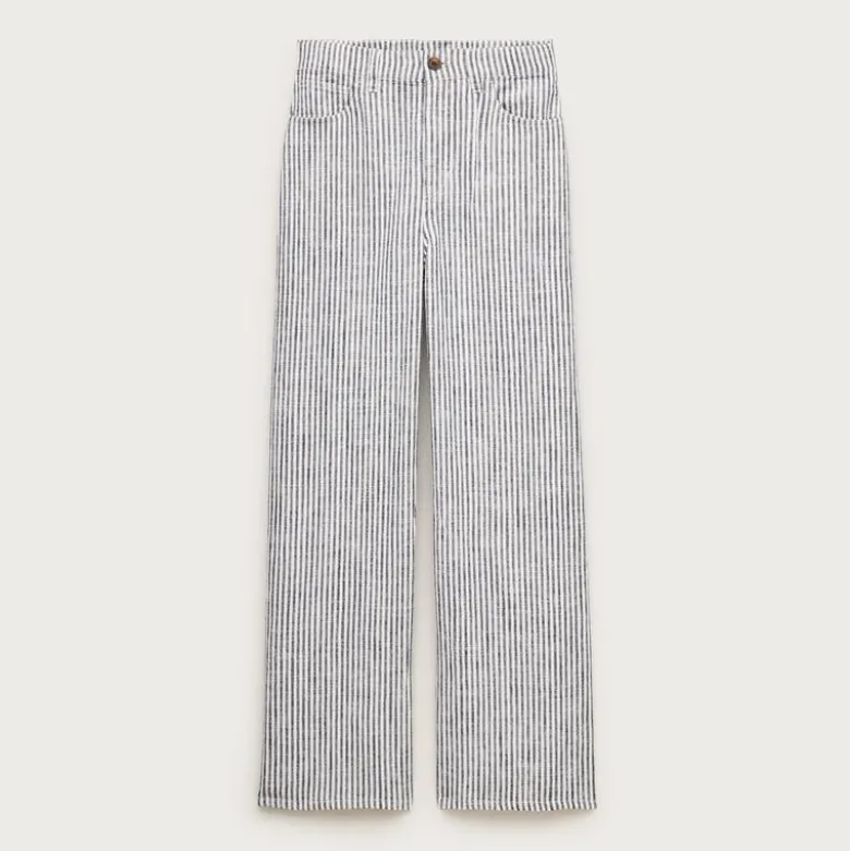 Five-pocket pant in striped stretch linen blend