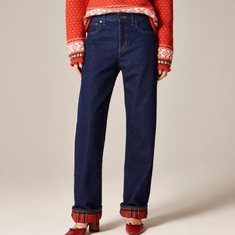 Flannel-lined relaxed straight jean in Rinse wash