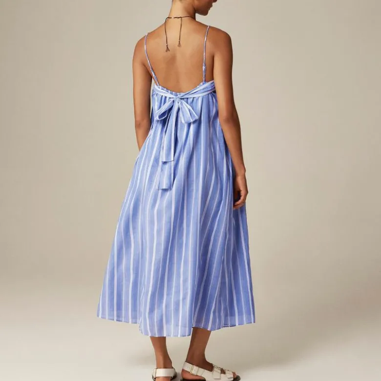 Floaty midi dress in striped cotton voile