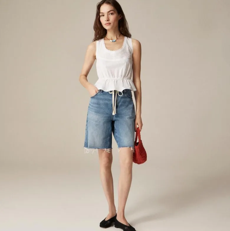 Flutter-hem tank in cotton poplin