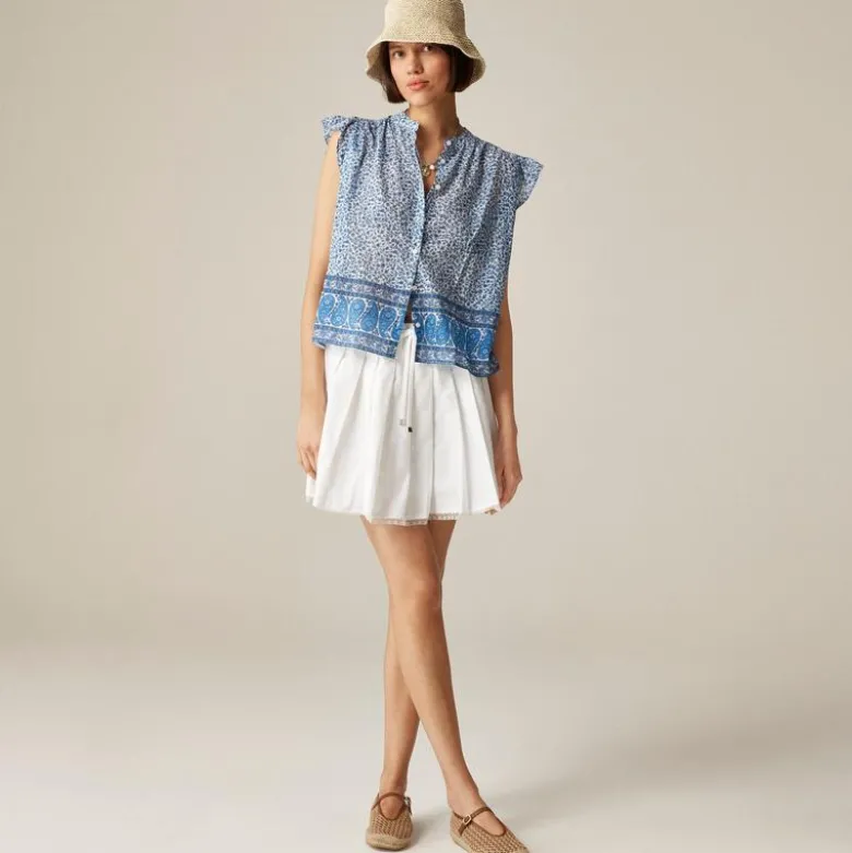Flutter-sleeve button-up shirt in bandana block print