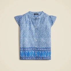 Flutter-sleeve button-up shirt in bandana block print
