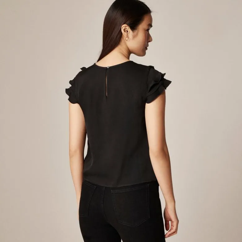 Flutter-sleeve shirt in crepe de chine