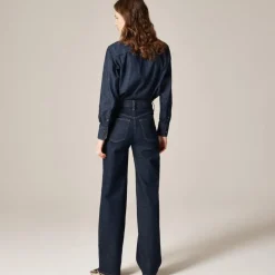 Full-length slim-wide jean with patch pockets