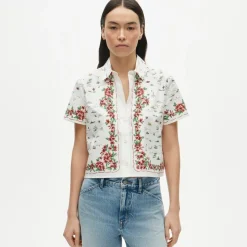 Gamine button-down shirt in map print