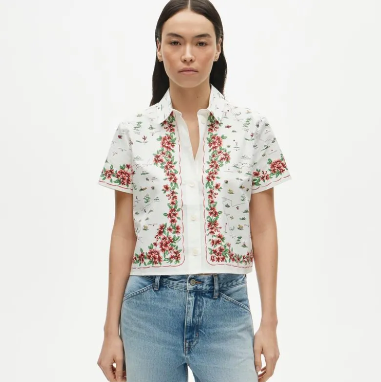 Gamine button-down shirt in map print