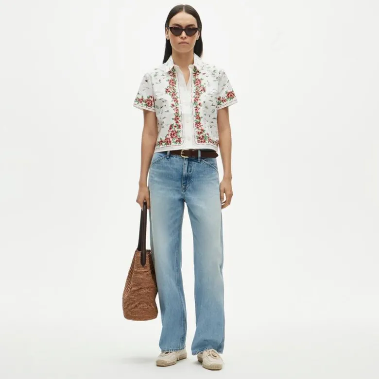 Gamine button-down shirt in map print