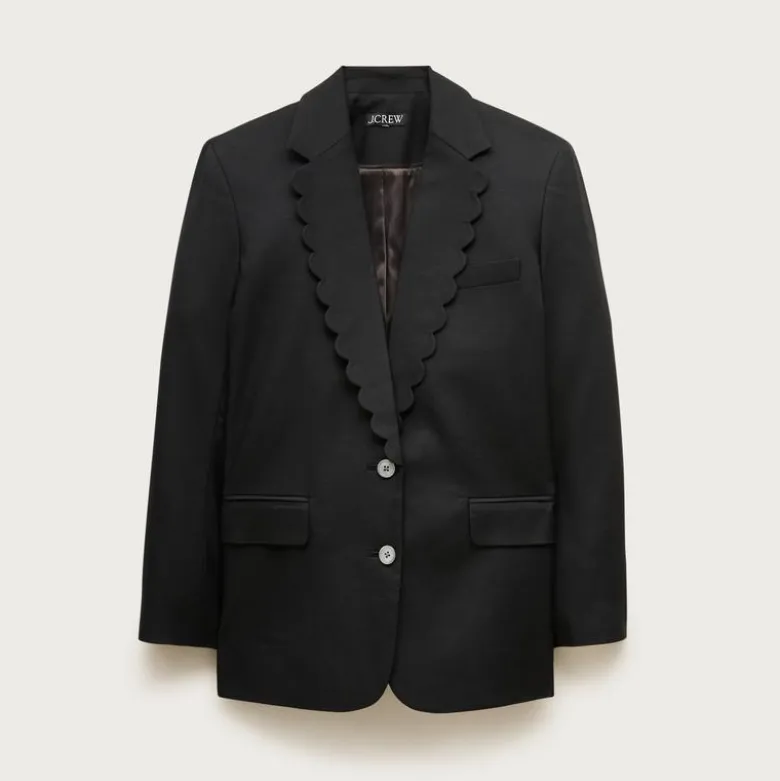Gamine scallop-trim blazer in Gramercy linen blend