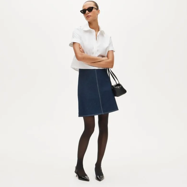 Gamine scallop-trim button-down shirt
