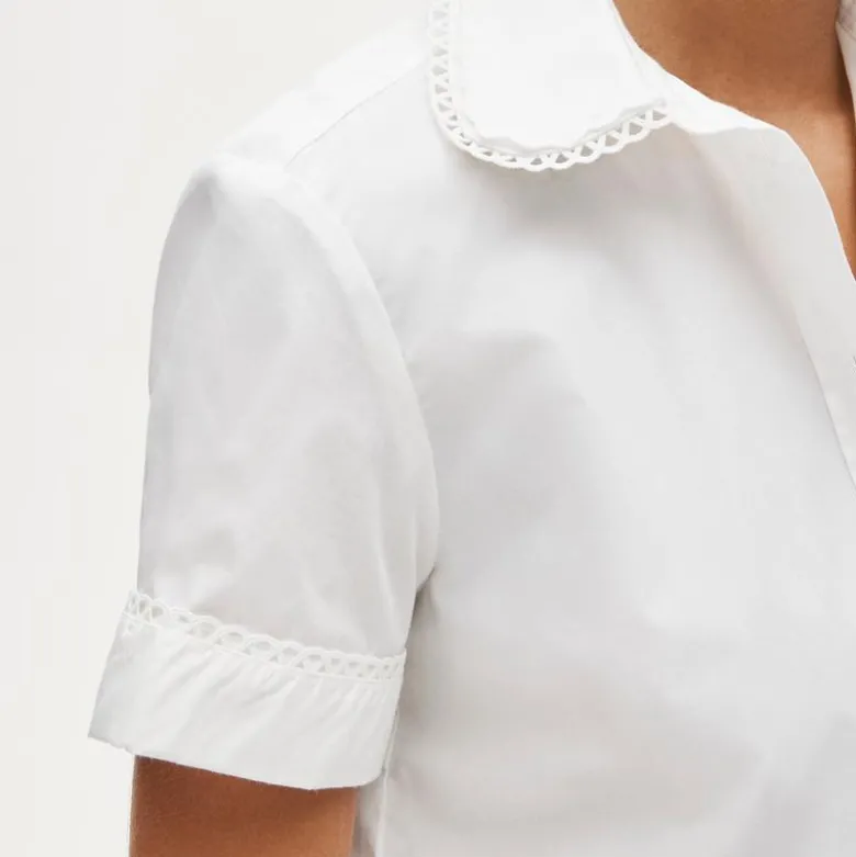 Gamine scallop-trim button-down shirt