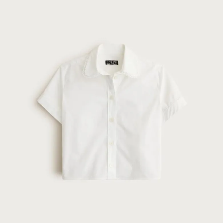 Gamine scallop-trim button-down shirt