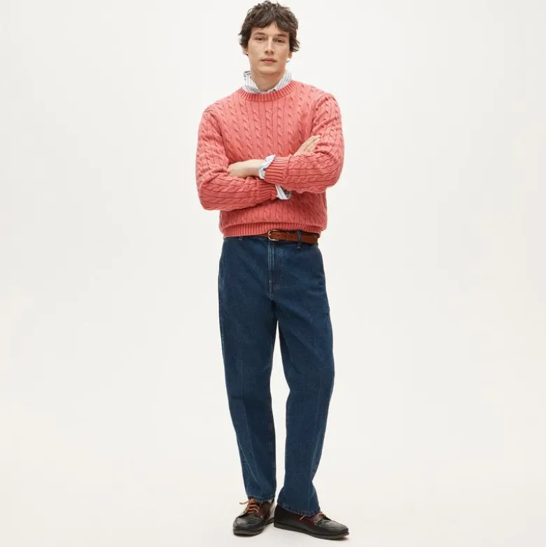Garment-dyed cable-knit cotton sweater