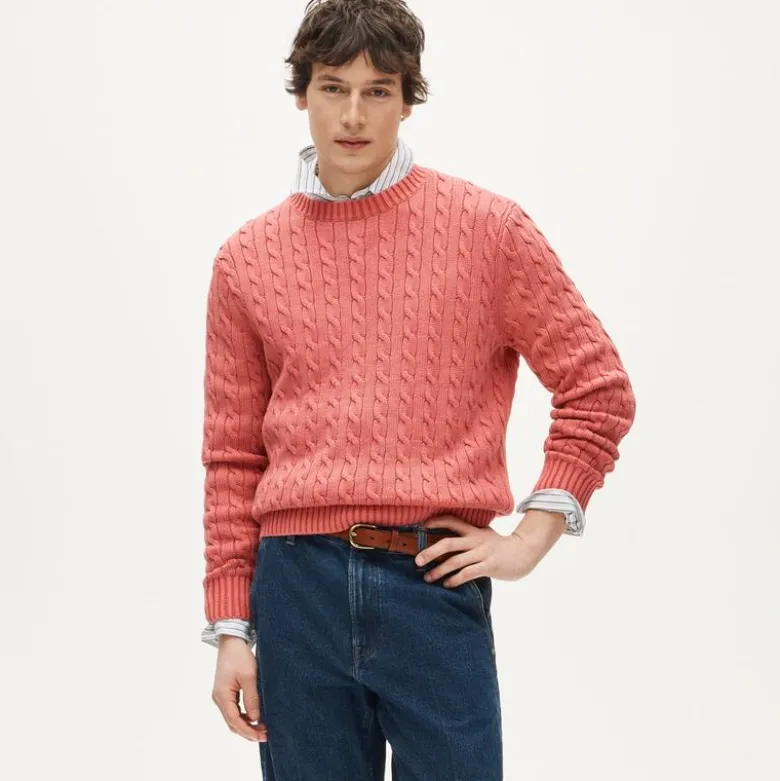 Garment-dyed cable-knit cotton sweater