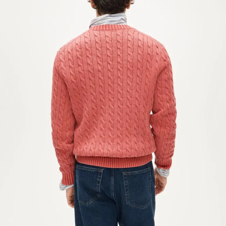 Garment-dyed cable-knit cotton sweater